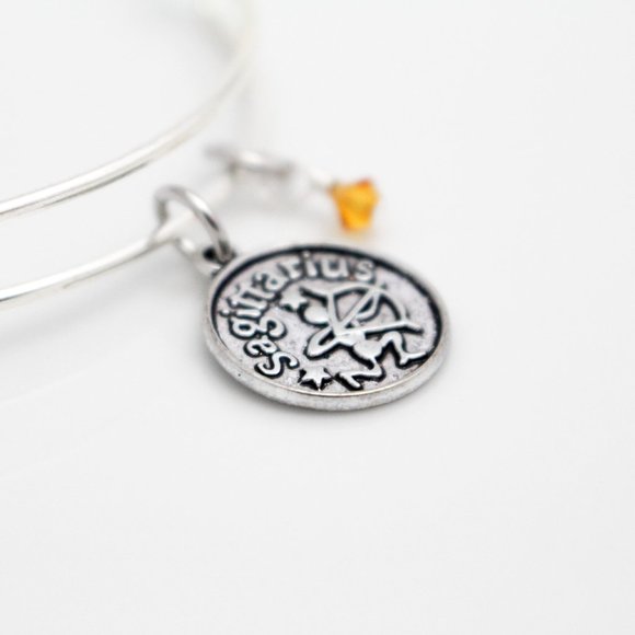 November Sagittarius Adjustable Charm Bangle - Handmade Zodiac Bracelet - Picture 8 of 10